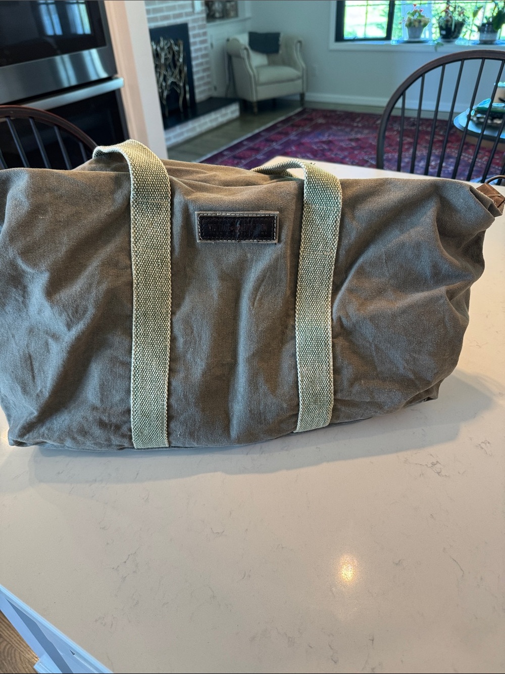 Canvas Duffel Bag in Olive Green with Light Webbing Handles